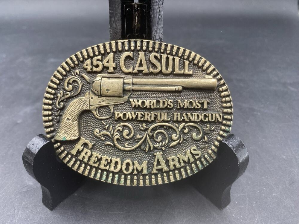 VTG Freedom arms belt buckle Solid Brass Worlds Most Powerful Gun 454 Casull